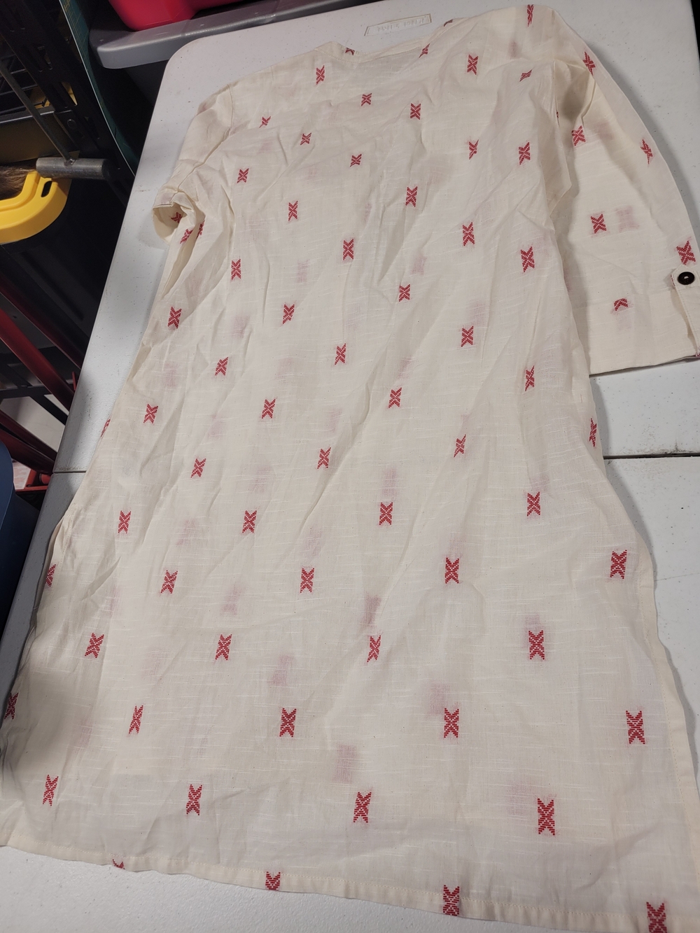 Embroidered Cream Button-Front Tunic with Red Accents - Picture 4 of 4